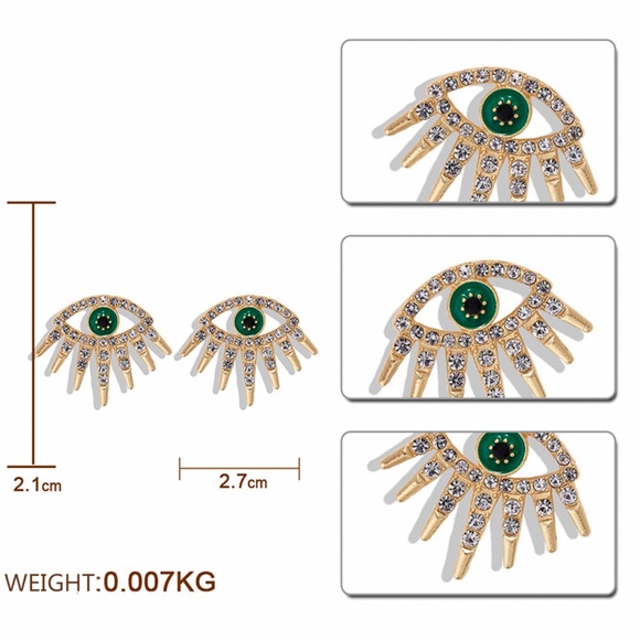 2/$20! Gold Crystal Pave Evil Eye Stud Earrings - Picture 12 of 14